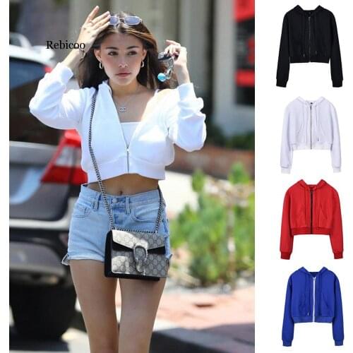 New Hotsale Ins Autumn Winter Long Sleeve Short Zipper Jacket Hoodies Women Sexy Crop Top Hoodie Outerwear Womens