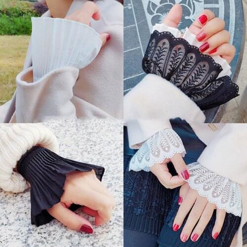 Women Crochet Hollow Gloves Lady Accessories Apparel Handmade Universal False Lace Cuff Sleeve Shirt Lace Fake Sleeve