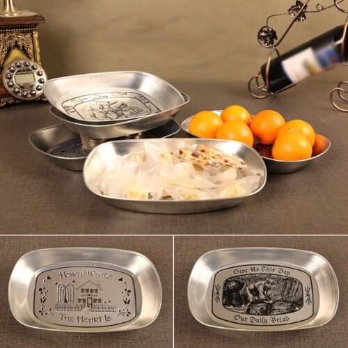 1Pc European-style Retro Embossing Tin Storage Fruit Plate Kitchen Dried Vegetable Tray Candy Snack Storage Holder Bowl