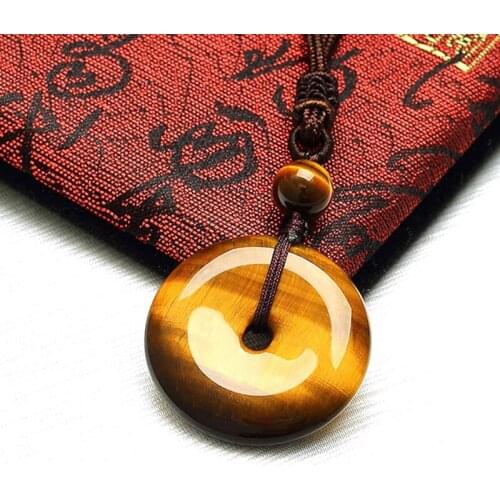 100% natural tiger eye stone round beads pendant necklace jade pendant with texture necklace women men jadeite jade jewelry
