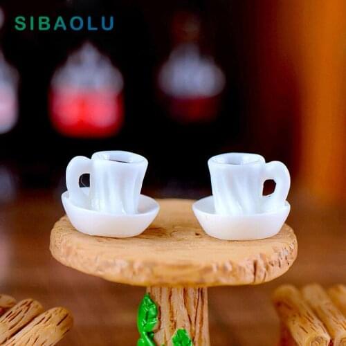 2pcs Simulation White Coffee Cup Mini figurine Decor Fairy Garden cartoon character statue Model Resin craft toys ornaments