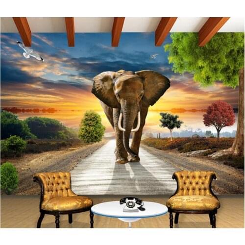 Custom photo 3d wallpaper Grassland forest elephant road background living room Home decor 3d wall murals wallpaper for wall 3 d