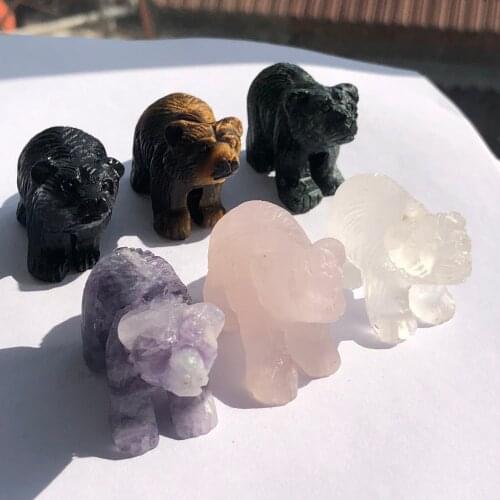49mm Natural crystal bear pure hand carved animal ornaments white crystal Rose Quartz various mixed stone room decoration