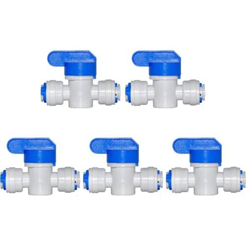 5PCS Water Connect 1/4 inch Ball Valve Shut off Quick Connect for RO Water Reverse Osmosis System Aquarium Osmosis