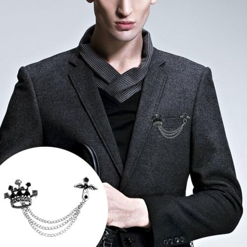 Black Rhinestone Crown Badge Brooch With Angel Wings Cross Sword Dinner Wedding Formal Occasion Suit Brooch DIY Jewelry Gift Hot