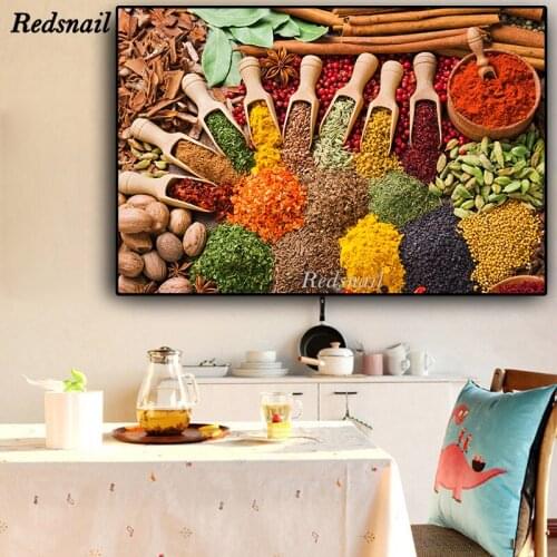 DIY Diamond painting cross-stitch puzzle 5D Full Drill mosaic Diamonds Embroidery Grains Spices Spoon Kitchen Food decor EE874