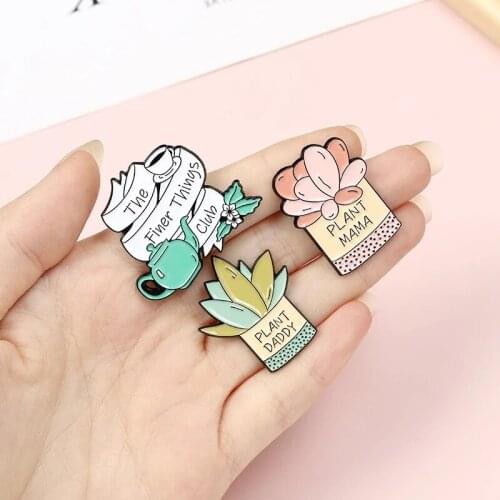 Plant cactus Juicy Potted plant Enamel Brooch Pins Plant Daddy/Mama Badge Plant club Lapel Unisex Denim Jewelry Gift for Kids
