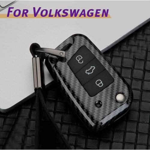Carbon Fiber Alloy For Volkswagen VW Polo golf7 MK7 Octavia A7 Fob Flip Remote Key Case Holder For Skoda Octavia Kodiaq Fabia