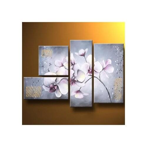 4 piece Hand Painted Oil Painting Delicate Orchids-Modern Floral Canvas Wall Art - Flower Wall Pictures for Living Rooms