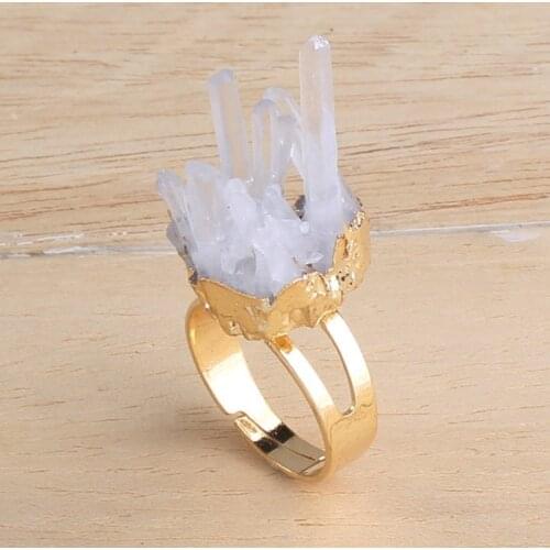 Trendy-beads Light Yellow Gold Color Irregular Shape Natural Clear Quartz Adjustable Ring Fashion Jewelry