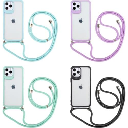 Fashion Long Strap Case For iPhone 12 11 Pro Max 12 Mini XR X XS Max 7 8 Plus Macaron Color Frame Transpanrent Clear Cover