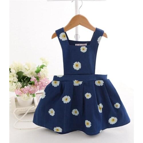 New 2018 Spring and Summer Clothes for Girl Cowboy Suspenders Dress Cute Baby Girls Denim Floral Toddler Dresses