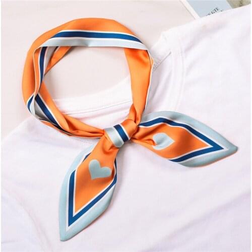 2020 New Heart Love Print Scarf Women Silk Skinny Neck Scarfs Ribbons Female Kerchief Fashion Lady Hair Band Tie