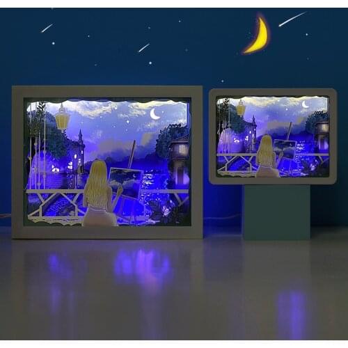 New Original Light Shadow Box Cute Oil Painting Girl 3D Photo Frame Diy Handicraft Accessories Bridesmaid Gift Led Lights