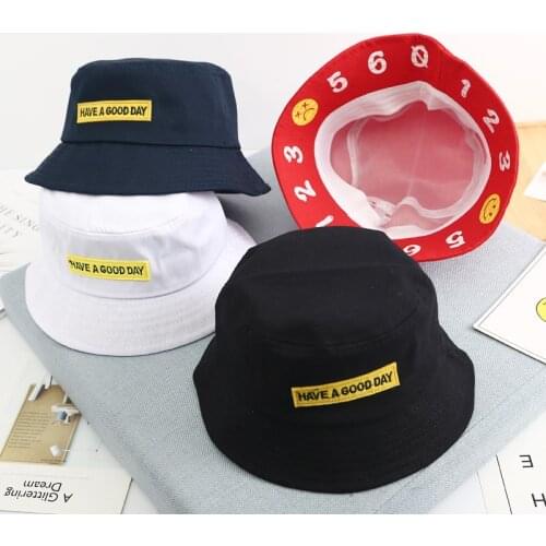 New Parent-child Fisherman Hat Labeling Digital Smile Bucket Hat Womens Summer Outdoor Foldable Casual Unisex Panama Bob Cap