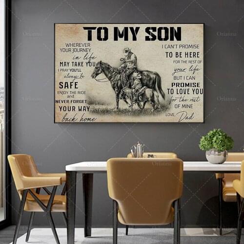 To My Son Horse Riding Poster, Father & Son, Horse Riding Gift, Gift For Son, Modern Home Decoration Wall Art Prints Canvas