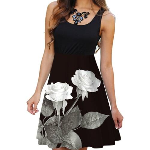 Sleeveless Dresses For Women Summer Elegant O-Neck Flower Print Casual Stitching Summer Dresses For Women Plus vestido de mujer