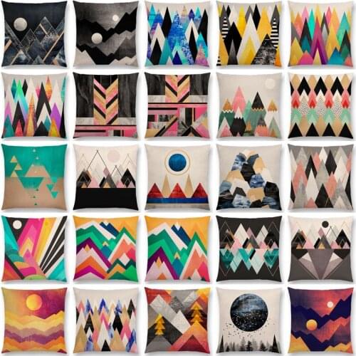 Sunrise & Moon Dreamy Peaks Colorful Mountains Abstract Triangles Geometric Pattern Cushion Cover Sofa Throw Pillow Cas cojin