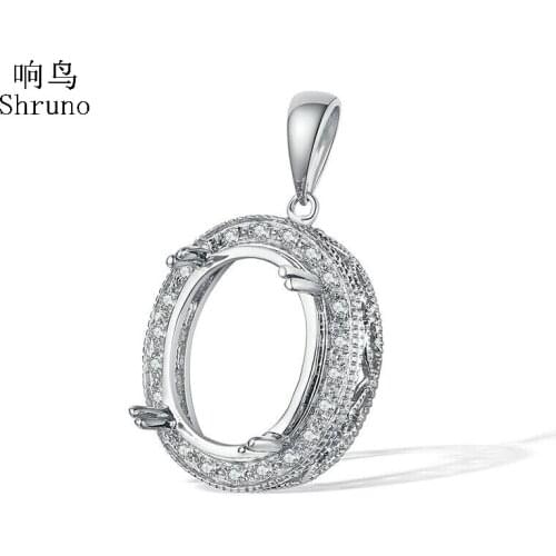 Shruno Oval 12x10mm Solid 10K White Gold Natural Diamond Semi Mount Engagement Pendant Women Trend Fine Jewelry Diamond Pendant