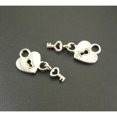 30pcs Charms Heart Lock And Key Silver Color Pendant For DIY Handmade Jewelry Making Accessorie