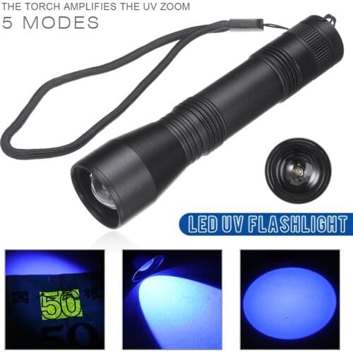 Portable Purple Blacklight LED UV Torch 3.7V Mini LED Zoom Flashlight Torch Lamp 5 Modes Dimming For Camping Outdoors Checking