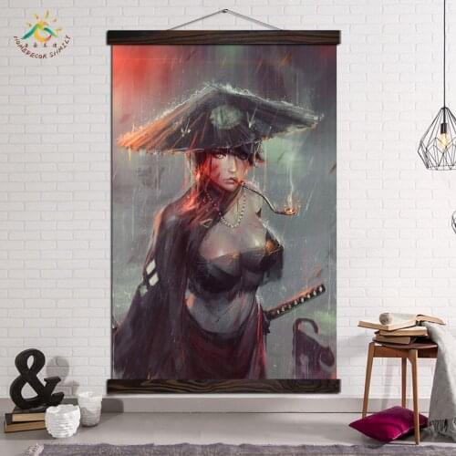 Posters and Prints Wall Art Canvas Painting Frame Decorative Painting Art Wall Picture Poster Decoration Samurai Fantasy Girl