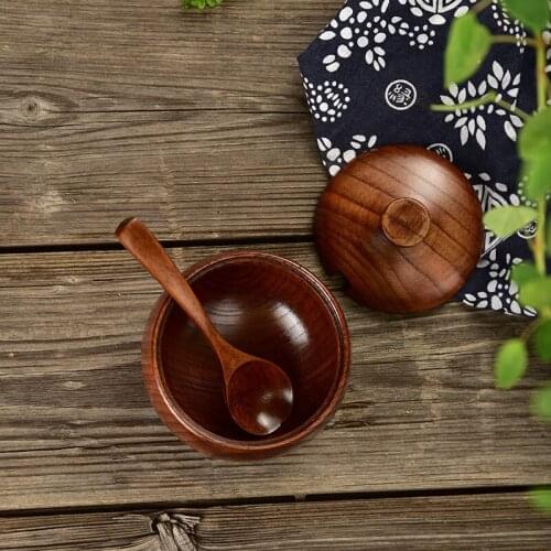 Natural Wood Tableware Spice Jar Seasoning Can With Lid Kitchen Tool Salt Storage Box Natural Spice Tank Sugar Pot