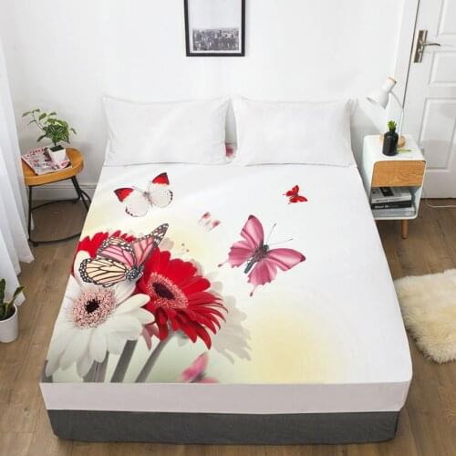 Fitted Sheets With Elastic Band Mattress Cover 3D HD Printed Bedsheet Bed Sheet Linens 160X200/90x200CM Bedding Red butterfly
