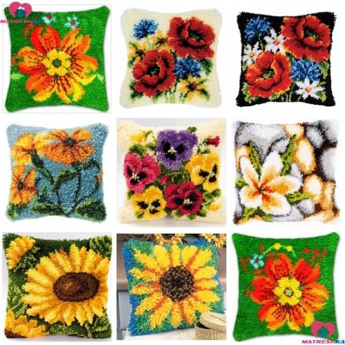 Dropshipping Latch Hook kits Pillow flower Diy Handmade Printed Canvas Cushion Latch Hook Kits DIY Unfinished accessories kits