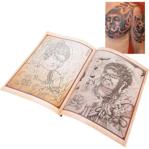 Newest 32 Pages Chinese Traditions Buddha Pattern Colour Tattoo Book Tattoo Practice Template Reference Book Necessary Accessory