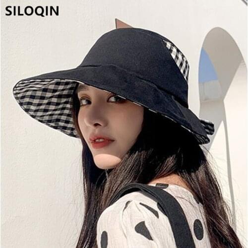 SILOQIN Foldable Elegant Ladies Beach Hat Summer Womens Hat Bow Headdress Decoration Bucket Hats 2021 New Fashion Travel Cap