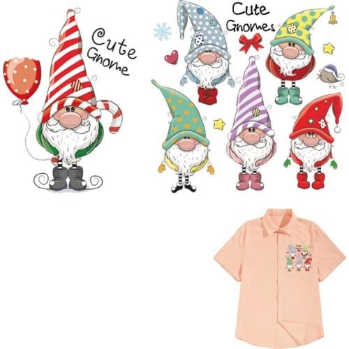 Cute Gnomes Iron-On Transfers For Clothing Stripes Diy Accessory Sticker Fashion Heat Press Appliqued Jeans Patch