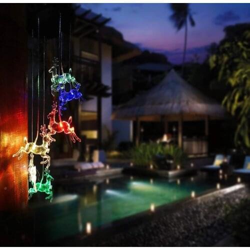 Led Solar Outdoor Lamp Deer Wind Chime Muticolor Light Waterproof Ip65 Outdoor Hanging Tree Lighting for Patio Garden Decoration
