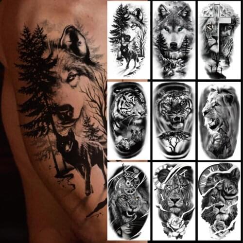 12Pcs/Set Tattoo Stickers Realistic Lion Tiger Wolf Waterproof Body Art Animal Temporary Tattoo for Arm