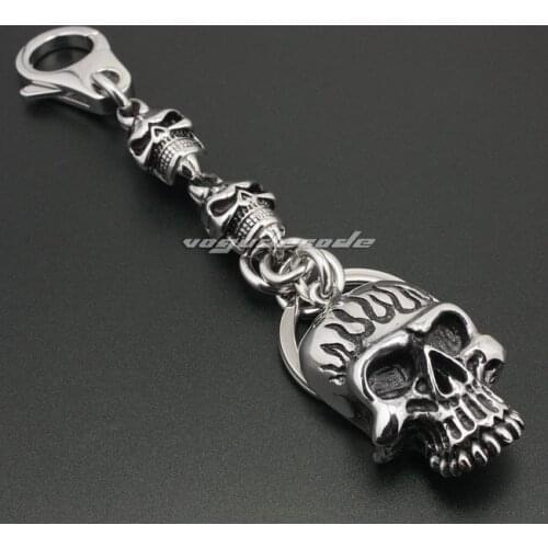 Unique 316L Stainless Steel Skull Mens Biker Rocker Keychain 6K004KC_#ClaspB
