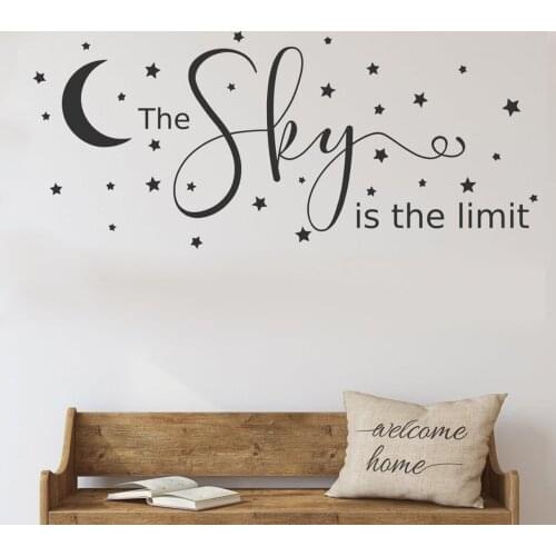 Makeyes The Sky Is Limit Wall Decals Moon Stars Art Designs Wall Stickers Quotes Wall Art Home Rooms Decoration Vinyl Gift Q595