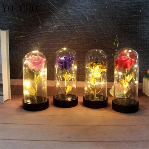 YO CHO LEDBeauty Rose Beast Electron Powered Red Flower String Light Desk Lamp Romantic Valentines Day Birthday Gift Decoration