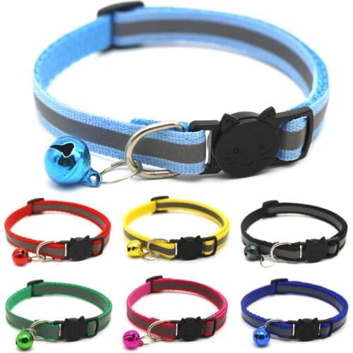 Safety Breakaway Cat Dog Collar Neck Strap Reflective Nylon Kitten Puppy Pet With Colorful Bell Puppy Pet Leash Accessories