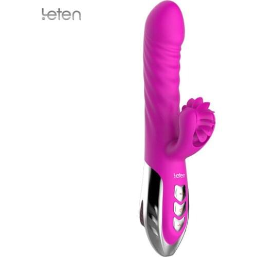 Leten Female Masturbation Sex Toys for Women Smart Heating Frenzy Stick Double Shock Tongue Vagina Massage Stick Sex Product