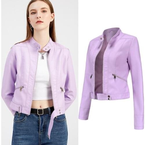 Women Autumn Winter Faux Leather Jackets Zipper Basic Coat Turn-down Collar Motor Biker Jacket With Belt