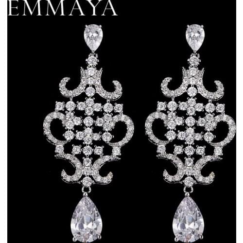 EMMAYA Brilliant White AAA+ Cubic Zirconia Crystal Tear Drop Long CZ Earrings For Women Fashion Ear Jewelry