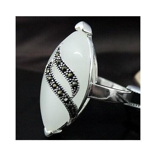 13*29mm WHITE OPAL STERLING 925 BALI HANDCRAFTED RING SIZE (#7 8 9 10) Genuine Handmade Women Gift word 925 Women Party