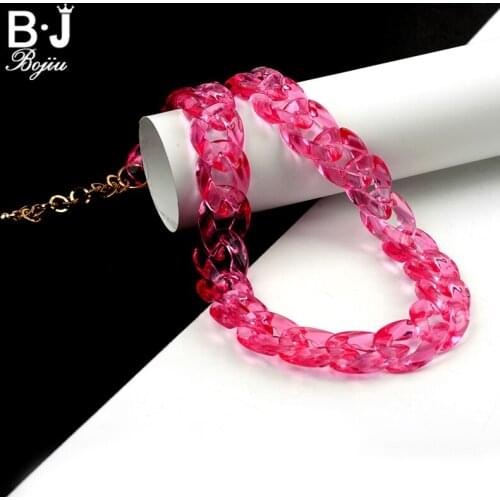 BOJIU Resin Transparent Women Choker Necklace Chain Colorful Lady Charm Chain Necklaces Fashion Links Neck Decorations NKS069