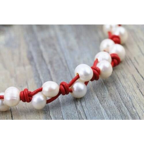 Unique Pearls Jewelry 10-11mm White Round Genuine Freshwater Pearl Real Leather Necklace Charming Women Wedding Birthday Gift