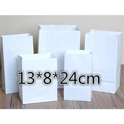 13*8*24cm 50Pcs/Lot Kraft Paper Gift Bag Bread Dessert Food Bags Party Wedding Favor Retro White Kraft Paper Packaging Bag