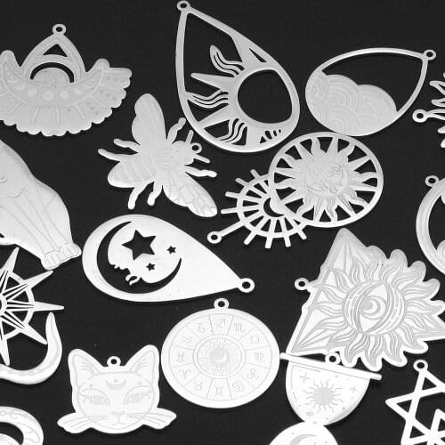 20pcs/lot Mix Designs 100% Stainless Steel Big Cat Evil Eye Animal Geometric Earring Making Pendant Wholesale Factory Price