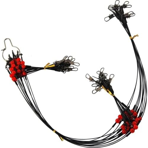 24Pcs/Bag Fishing Wire Leader Rigs Trace With Swivels Snaps Beads Arms Fishing Lures Steel Wire Leader Spinner Fishing Line