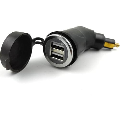 3.3A DIN Hella Powerlet Plug to Dual USB Charger Adapter for BMW Ducati Triumph Motorcycle iPhone, and GPS SatNav (Angled)