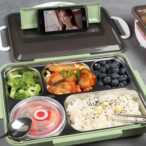 304 Stainless Steel Lunch Box Kitchen Microwave Heating Food Container Bento Box Kids Students Outdoor Travel Storage Snacks Box