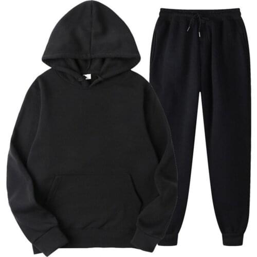 40% Dropshipping!! 1 Set Hoodie Pants Set Solid Color Hooded Men Women Drawstring Large Pocket Sweatshirt Sweatpants for Sports